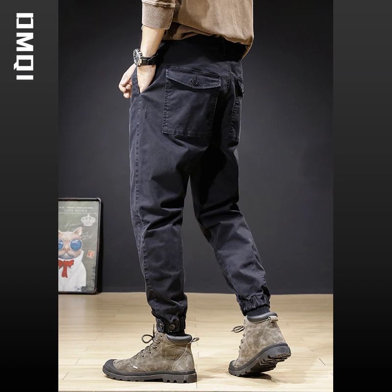 Mens cargo pants loose oversized pants striped elastic autumn and winter y2k pants street casual pure cotton pants 240930