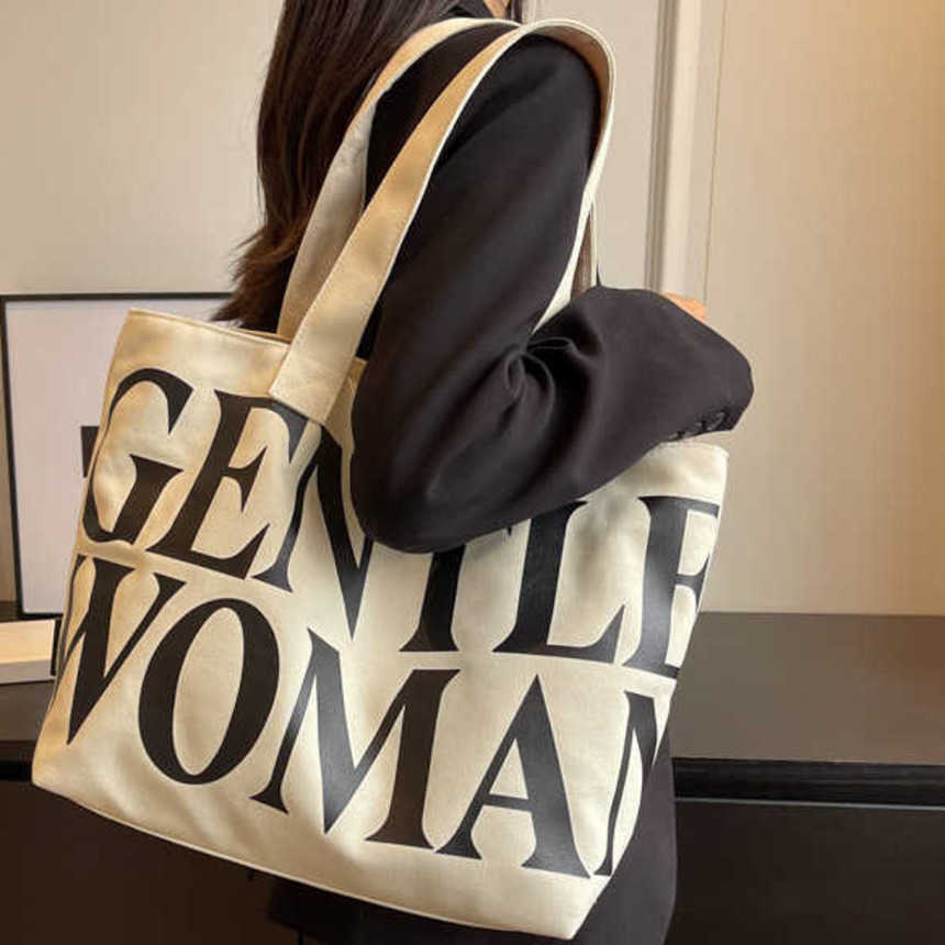 Fashion Canvas Bags Gentle Woman Tot Mommy Bag Letter Printed Designer Bag Simple Shoulder Trendy Large Capacity Shopping Bags