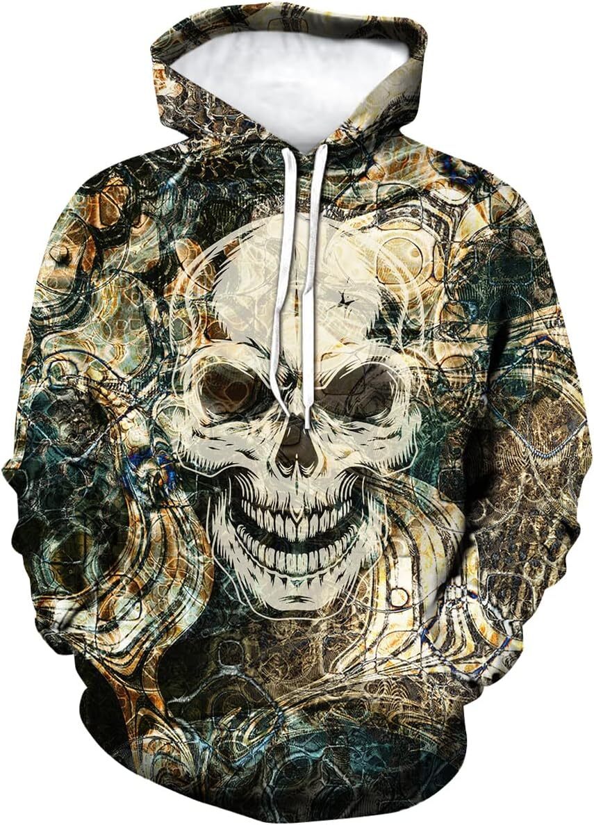 Hoodie for Mens Womens Mens Skull 3D Graphic Print Hoodie Sweatshirts Pullover Tops with Pocket Graphic Pullover Long Sleeve Trendy Fashion