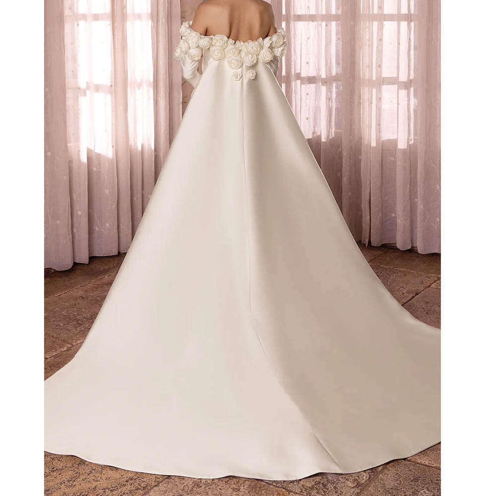3D wers Wedding Dresses for Elegant Women Off the Shoulder Royal Train Long Sleeve Formal Ocn Dress Vestidos 2024