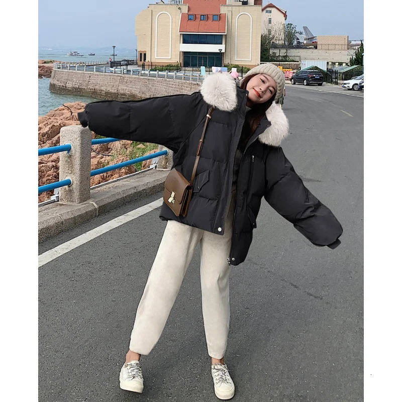 Khaki down jacket womens coat black hooded fashion American streetwear Y2K style duck down jacket womens winter short jacket 241009