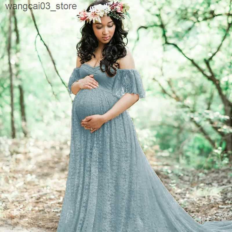 Maternity Dresses Sexy Lace Strapless Maternity Long Dress Pregnant Women Baby Showers Maxi Gown Pregnancy Summer Fancy Photography Props Clothes L240