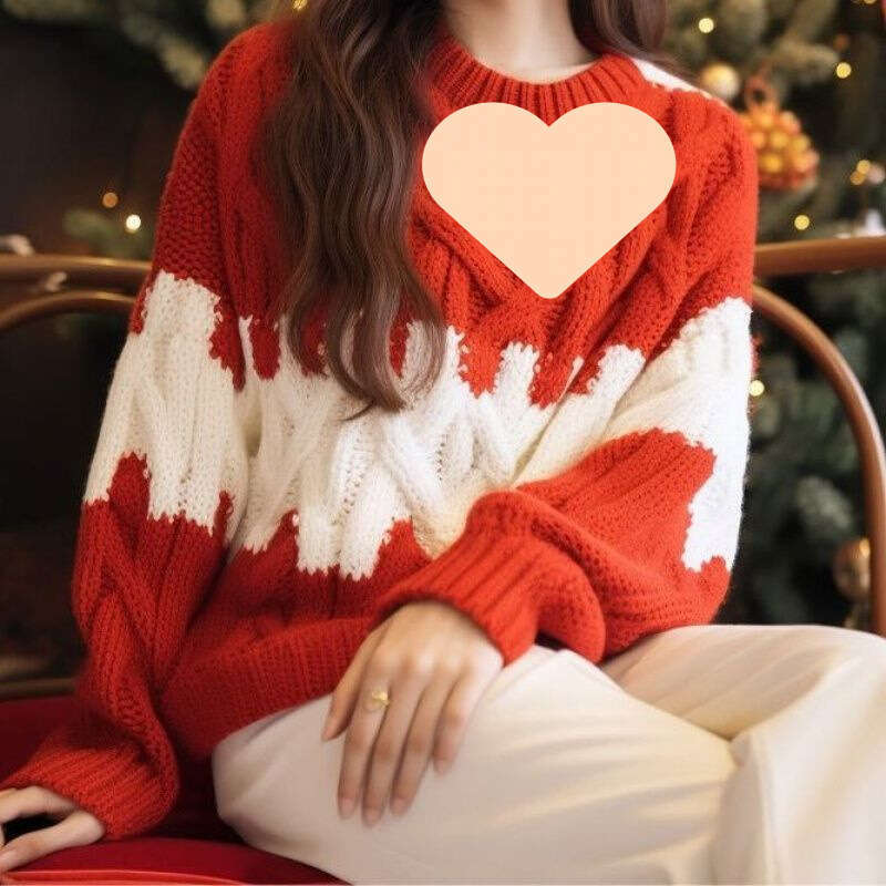 Heavy Industry New Year's Robe Red Coarse Thread Sweater Women's 2024 Autumn/Winter Christmas Atmosphere Small Fragrant Style Knitted Top