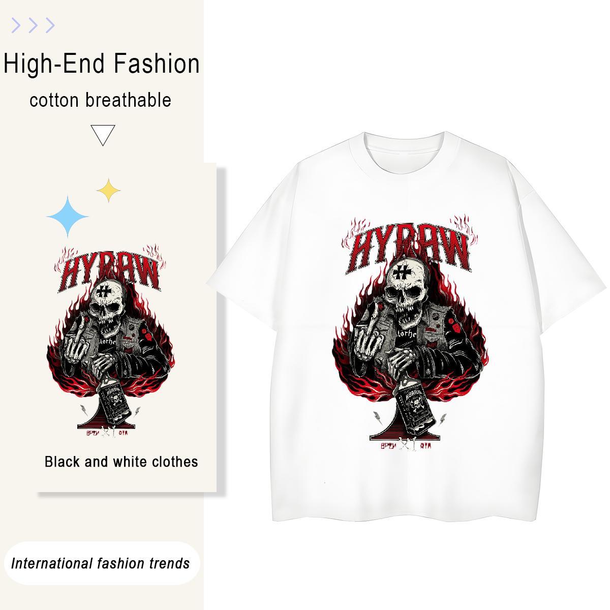 Casual New Womens T Shirts 230g Pure Cotton Breathable Short Sleeve Sports Street Wear skull Unisex Tshirts Brand Skull Tops Shirt