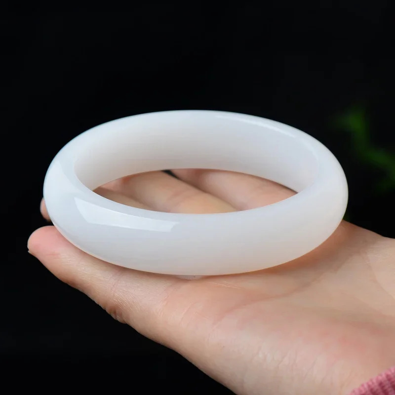 Natural pure white jade bracelet fashionable charm jewelry hand carved accessories amulets gifts 241007