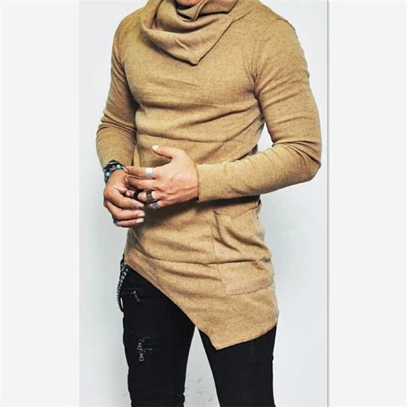 Mens Hoodies Unbalance Hem Pocket Long Sleeve Sweatshirt For Men Clothing Autumn Turtleneck Sweatshirt Top Hoodie LX241011