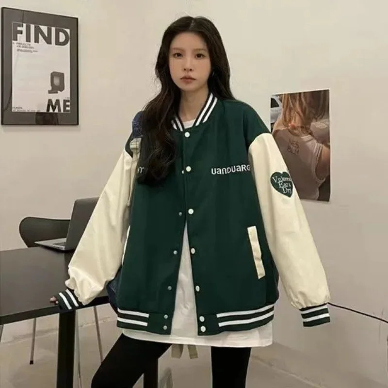 Fashion baseball jacket womens retro streetwear university uniform jacket Harajuku autumn bomber thin jacket 241011