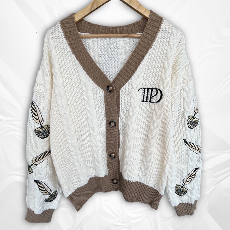 2024 Autumn Women Trend High Quality Loose Fitting Ral Embroidered Knitted Cardigan Y2k Regulai Fit Beige Cardigans Female