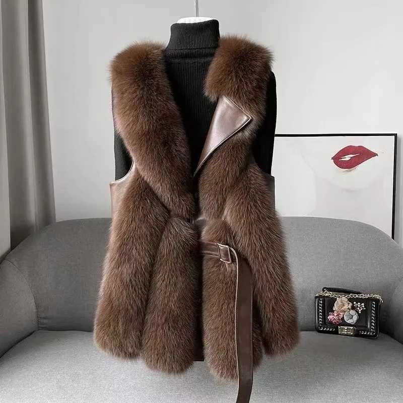 2024 new fox fur vest jacket womens faux fur waist jacket fashionable ultra-thin fur leather jacket chic sleeveless faux fox fur vest with jacket W241010