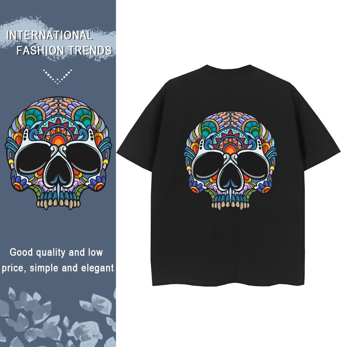 Designer T Shirt For Woman 230g Cotton Breathable Casual Beach skull Tshirt for Man Woman Female Cartoon Floral Printing Top Tees
