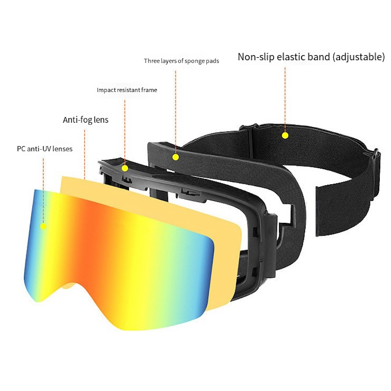 Ski Snowboard Goggles Men Women Oversized Skiing Eyewear Mask UV 400 Snow Protection Over Glasses Adult Double Anti-Fog Cylindrical Sports Sunglasses 