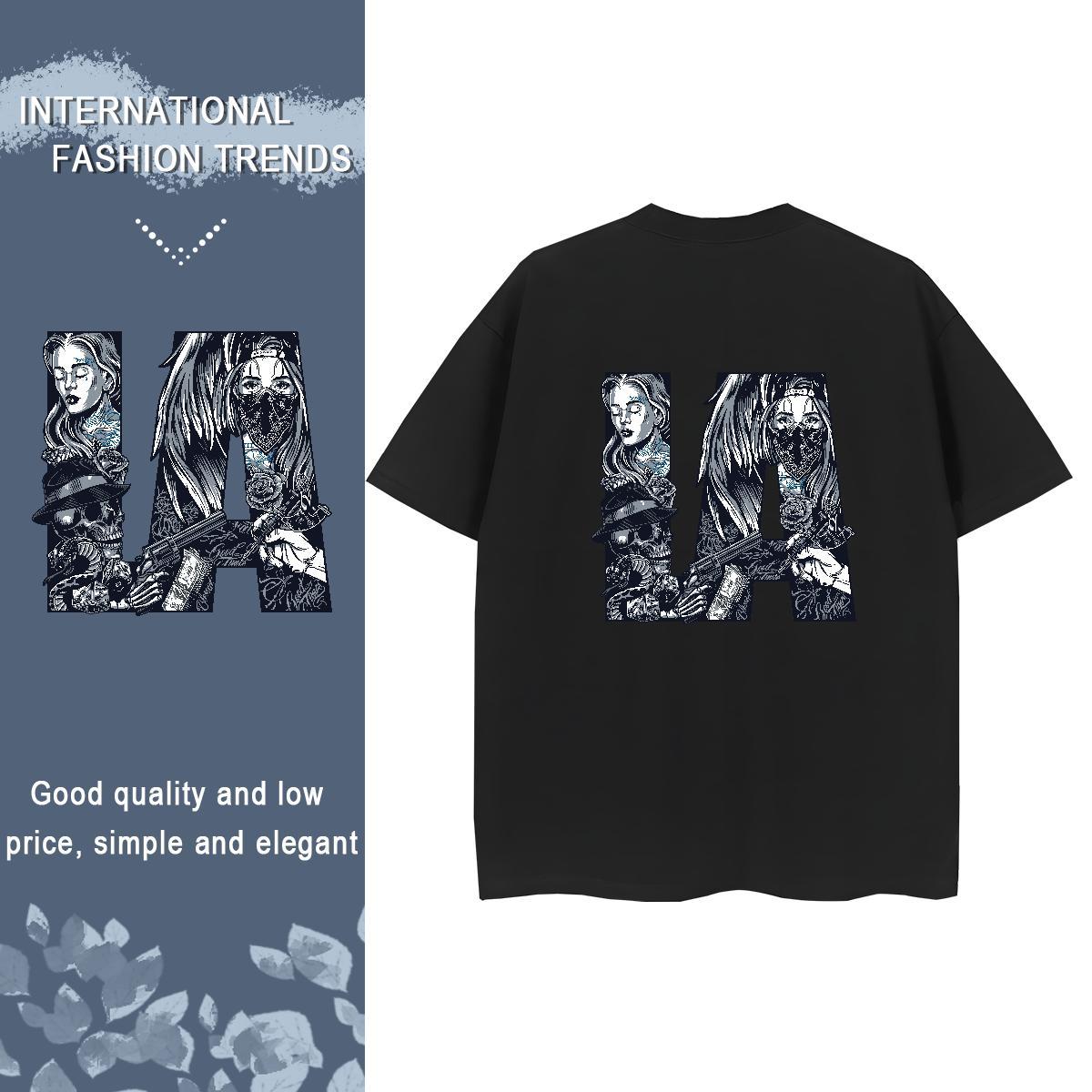 New Arrival Womens T Shirts 230g Cotton Breathable Short Sleeve Sports Casual skull Woman Tshirt Loose Black Oversized Clothes Shirt