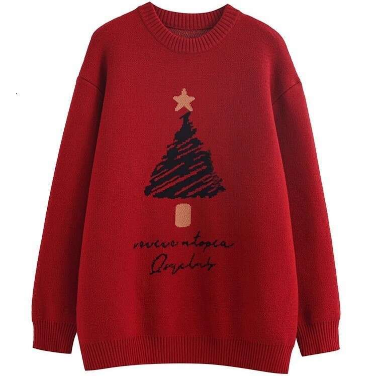Christmas female atmosphere, autumn and winter lucky tree embroidery, long sleeved round neck knit sweater, loose fit