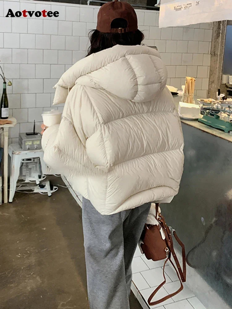 Aotvotee Winter Coat Womens Parkas Hoodie Crop Thickened Warm Casual Loose Jacket Korean AutumnWinter Fashion Cotton 241010