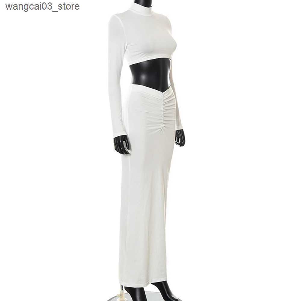 Maternity Dresses Maternity Photo ShootSolid Color Cutout High Neck Crop Top 2-in-1 Long Sleeve Bodycon Club Party Photoshoot Pregnancy Maxi Dress L24
