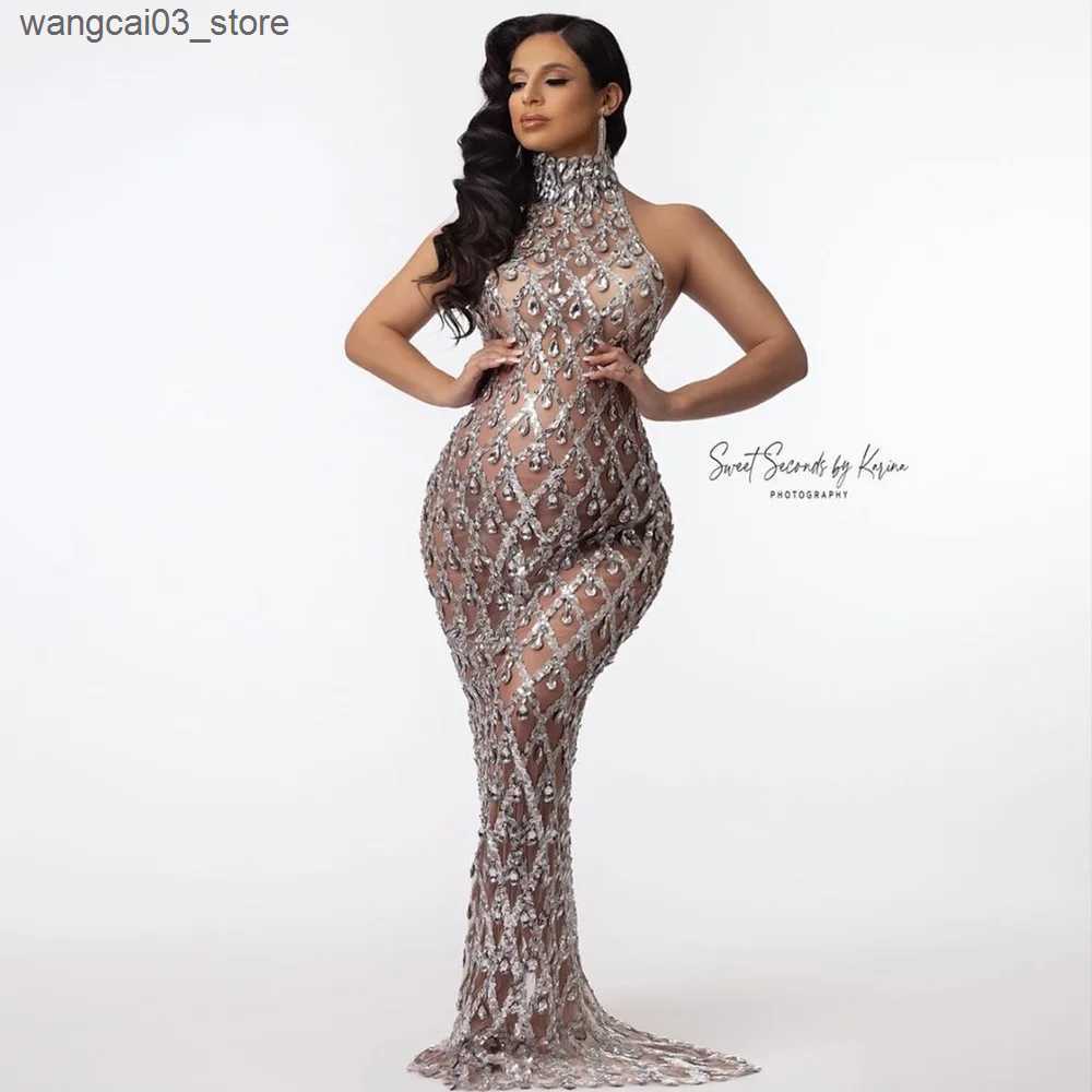 Maternity Dresses 2024 Sexy Tulle Crystals Maternity Photo Shoot Dress Luxury Sequins Rhinestone Bodycon Dress For Pregnancy Photography L240910