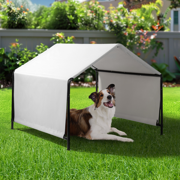 Pet Shelter Canopy with Durable Black Iron Tube Frame and Waterproof Gray PVC Coating - Seamless Construction & Magnetic Fastening