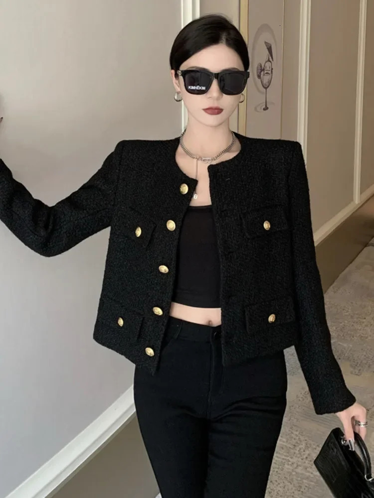 Autumn and winter French retro little perfume tweed jacket womens elegant casual wool jacket street clothes cut top 240930