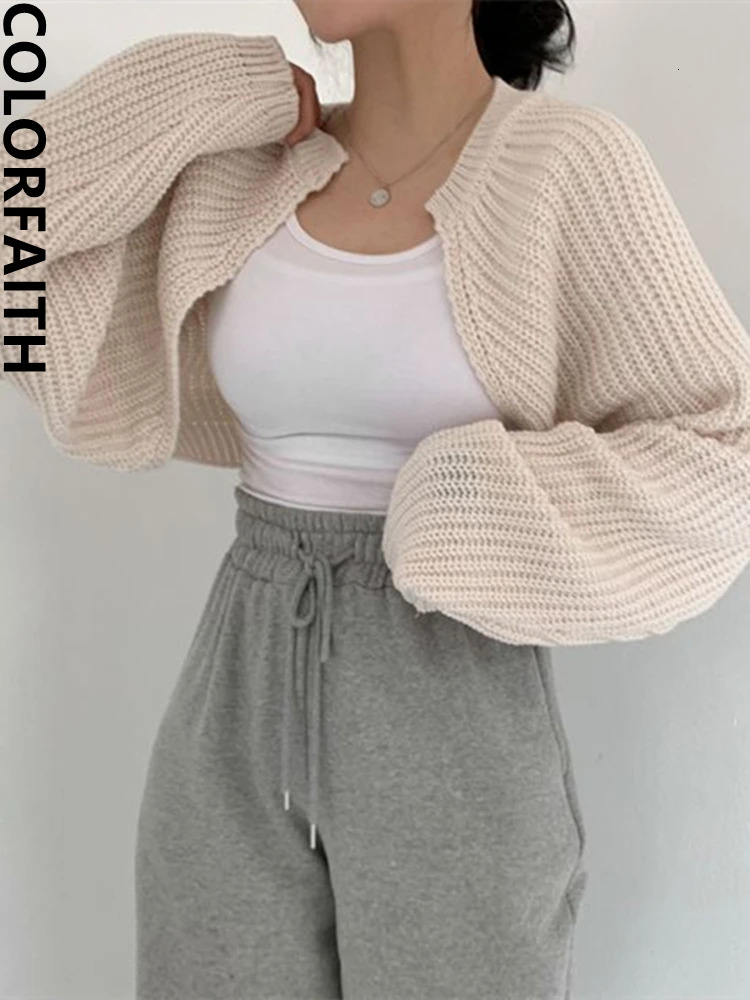 Colorfaith SWC1653 2023 Chic Korean Fashion Short Cardigans Knitted Poncho Women Summer Elegant Vintage Minimalist Lady Tops 241007