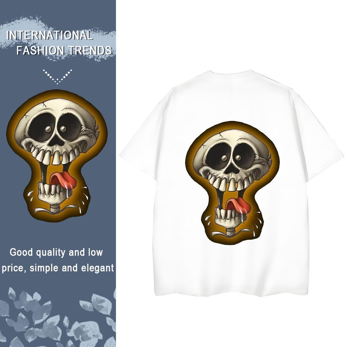 Brand T Shirts Women 100% Cotton 230g Short Sleeve O-Neck Beach skull Woman Tshirt Soft Anime Tee Shirt