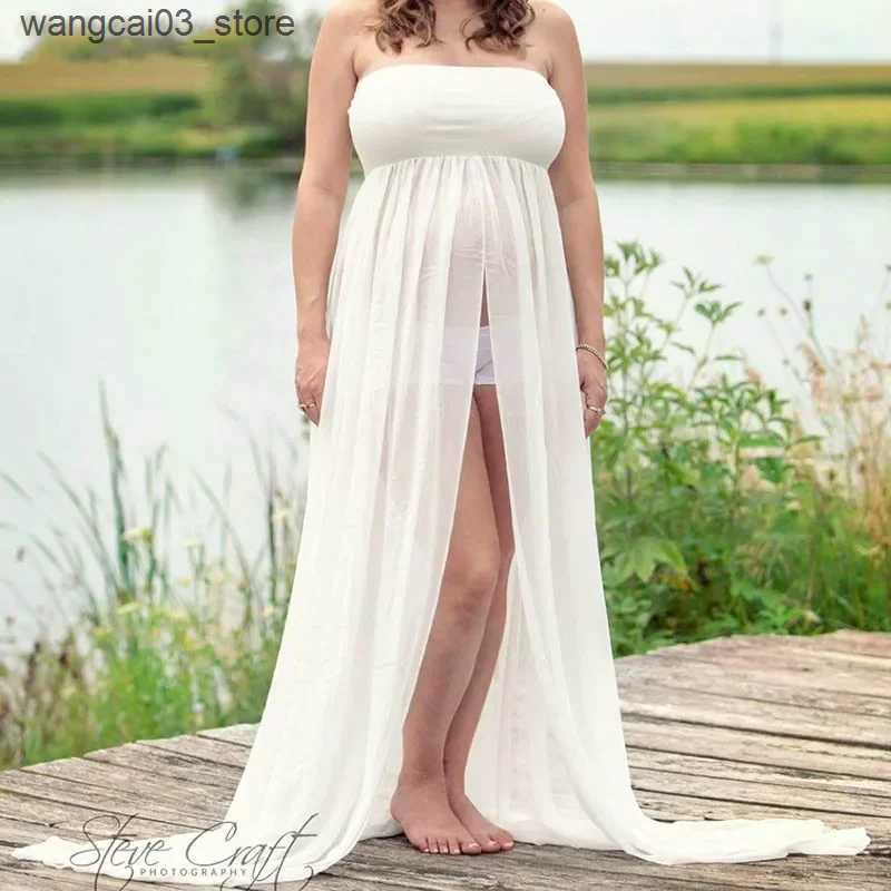 Maternity Dresses Summer Maternity Dresses Pregnant Women Slit Open Front Long Dress For PhotoShoot Pregnancy Chiffon Dress Photography Props L240910