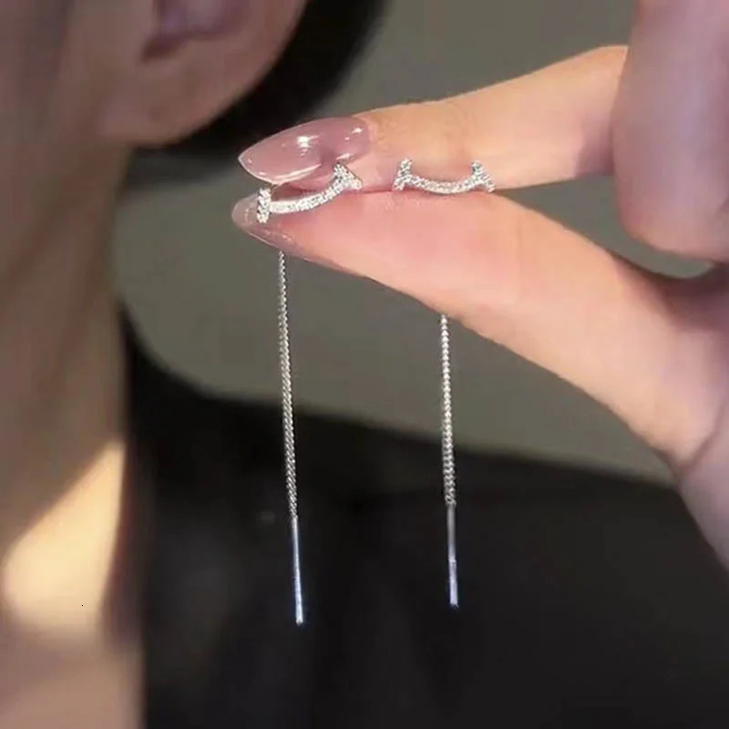 2024 Trendy Long Wire Tassel Thread Chain Climb Star Heart Beads Pendants Drop Earrings Accessories Jewelry y240906
