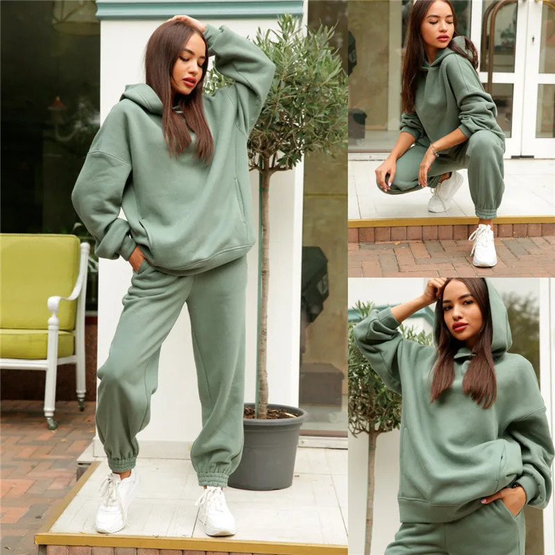 Womens winter sportswear twopiece running suit loose hooded zipper set mens womens clothing 241008