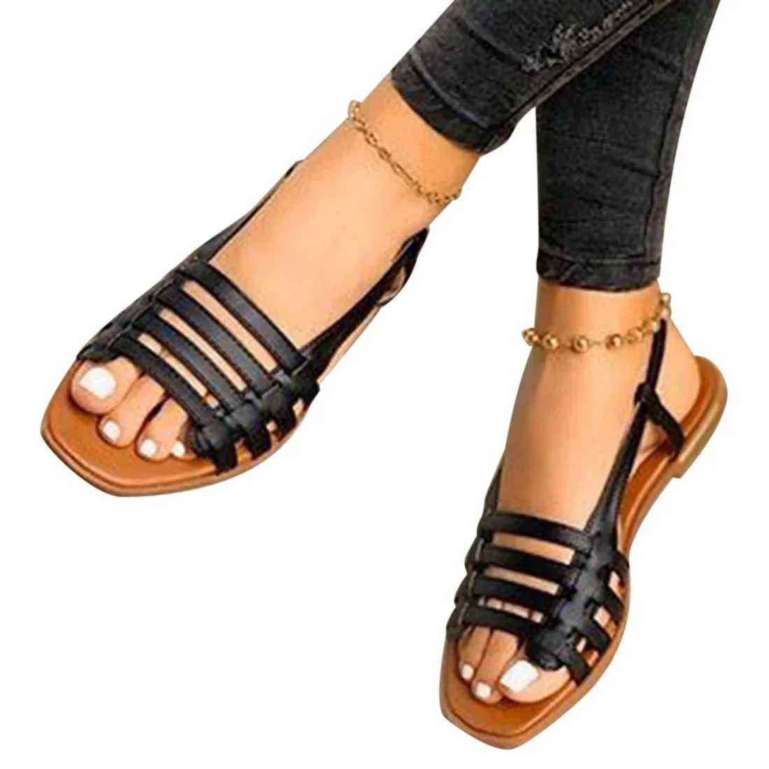 Womens Sandals Summer New Womens Hollow Roman Shoes Womens Gladiator Open Toe Beach Apartment Womens Shoes Plus Size 43 Y241011