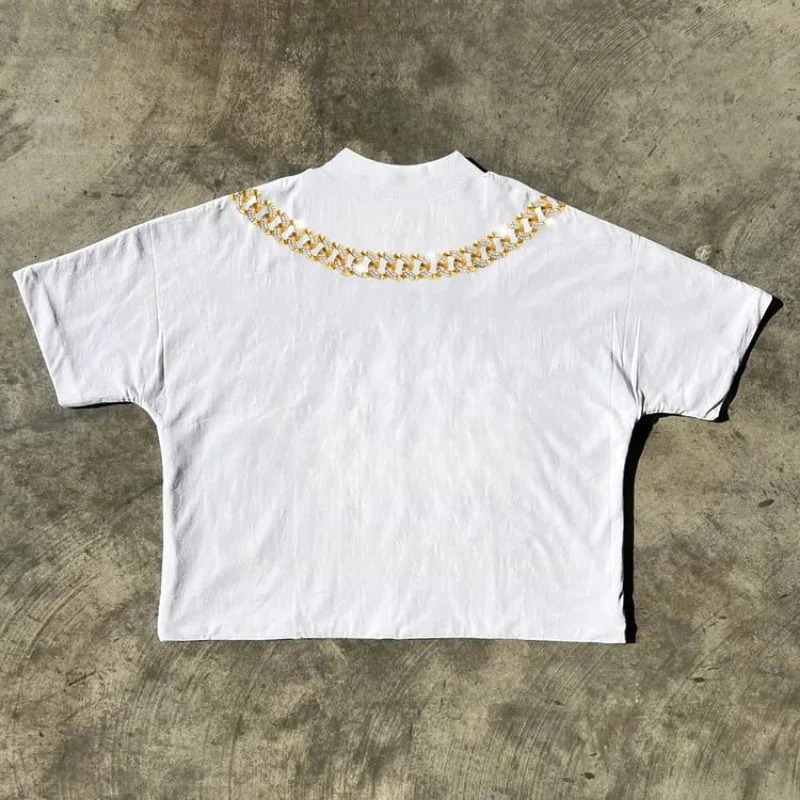 Faith Cross Diamond Necklace Lips Shape 100% Cotton Short Sleeve Cut Tshirt Mens Y2K Oversized Womens Top 241011