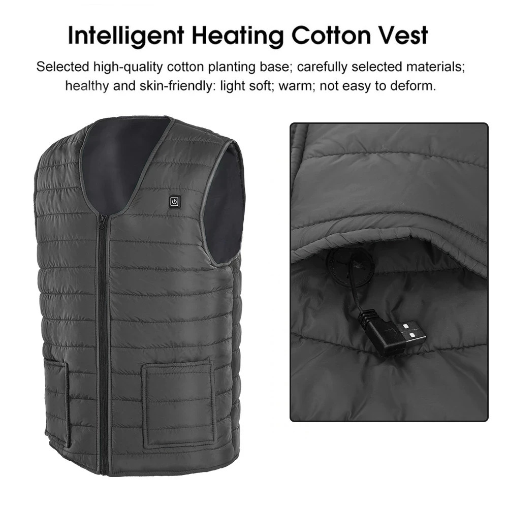 Men autumn Outdoor USB 5 places Infrared Heating Vest Jacket Winter Flexible Electric Thermal Clothing Waistcoat Fishing Hiking 241011