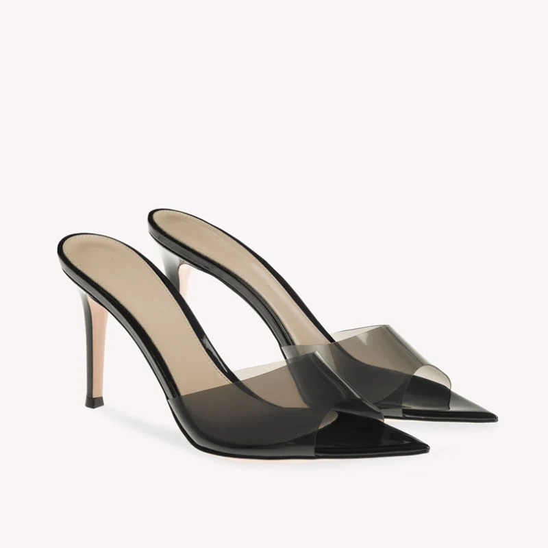 Summer Womens High-heeled Sandals Transparent High-heeled Slippers Stiletto Pointed Toe Slip-on High-heeled Sandals 241010
