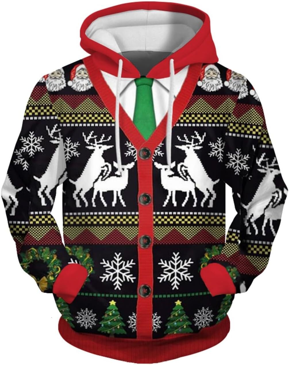 Hoodie for Mens Womens Ugly Christmas Sweater for Men Long Sleeves Sweatshirt 3D Print Pullover Sweaters Xmas Outshirts Graphic