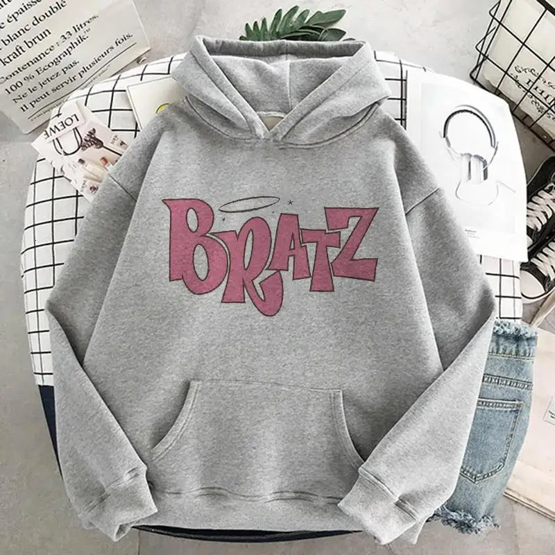 Bratz Letter Printed Plus Size Hooded Sweatshirt Men Women Hoodie Hip Hop Long Sleeve Streetwear Unisex Comfortable Clothes Tops 241009