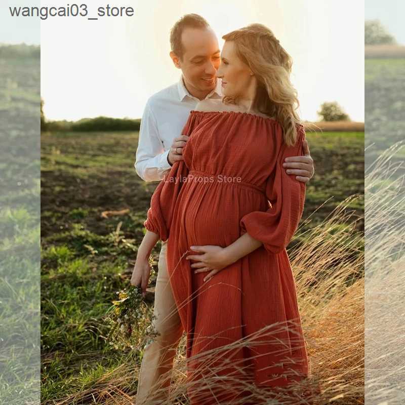 Maternity Dresses Marriage Dresses Boho Maternity Photo Shoot Dress Comfortable Linen Cotton Dress Bohemian Style Maternity Shoot Dress L240910