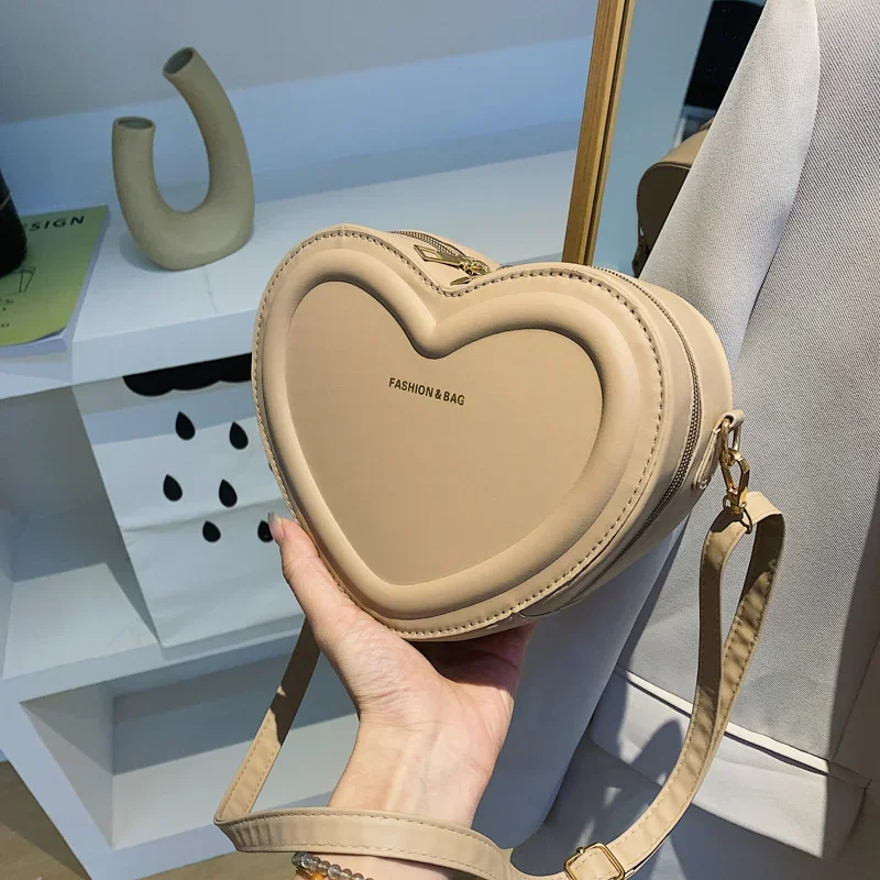 Hot Sale Solid Color Pu Leather Shoulder Bags TLXT Heart Shape Crossbody Bags For Women Fashion Small Handbags and Purse