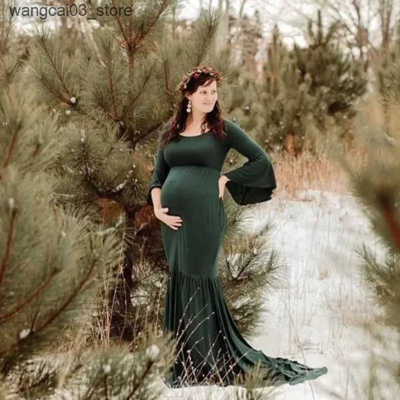 Maternity Dresses Maternity Puff Sleeve Gown Off Shoulder Long Pregnancy Photography Photo Shoot Elegant Women Baby Shower Mermaid Dresses L240910