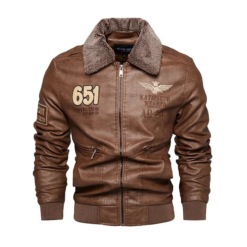 Mens Autumn Jacket Work Bicycle Zipper Motorcycle Artificial Fur Coat Mens Wool Pilot Retro Black Brown Pu Leather Jacket Winter 240927