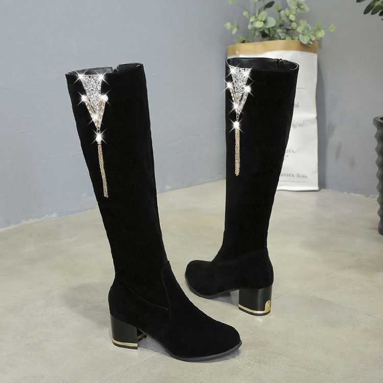 Autumn Winter Long Fashion Boots With Thick Heels High Heels Leather Womens Snow Boots Side Zipper High Leg Slender Ankle Boots For Women 240826
