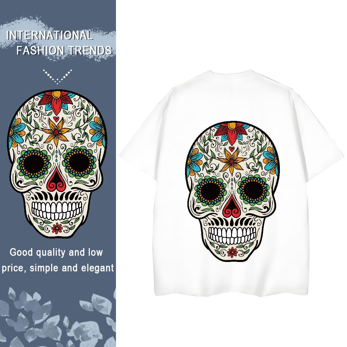 Custom T Shirts Women 100% Cotton 230g O-Neck Short Sleeve Street skull Unisex Tshirts Comfortable Customized Print Top Tees