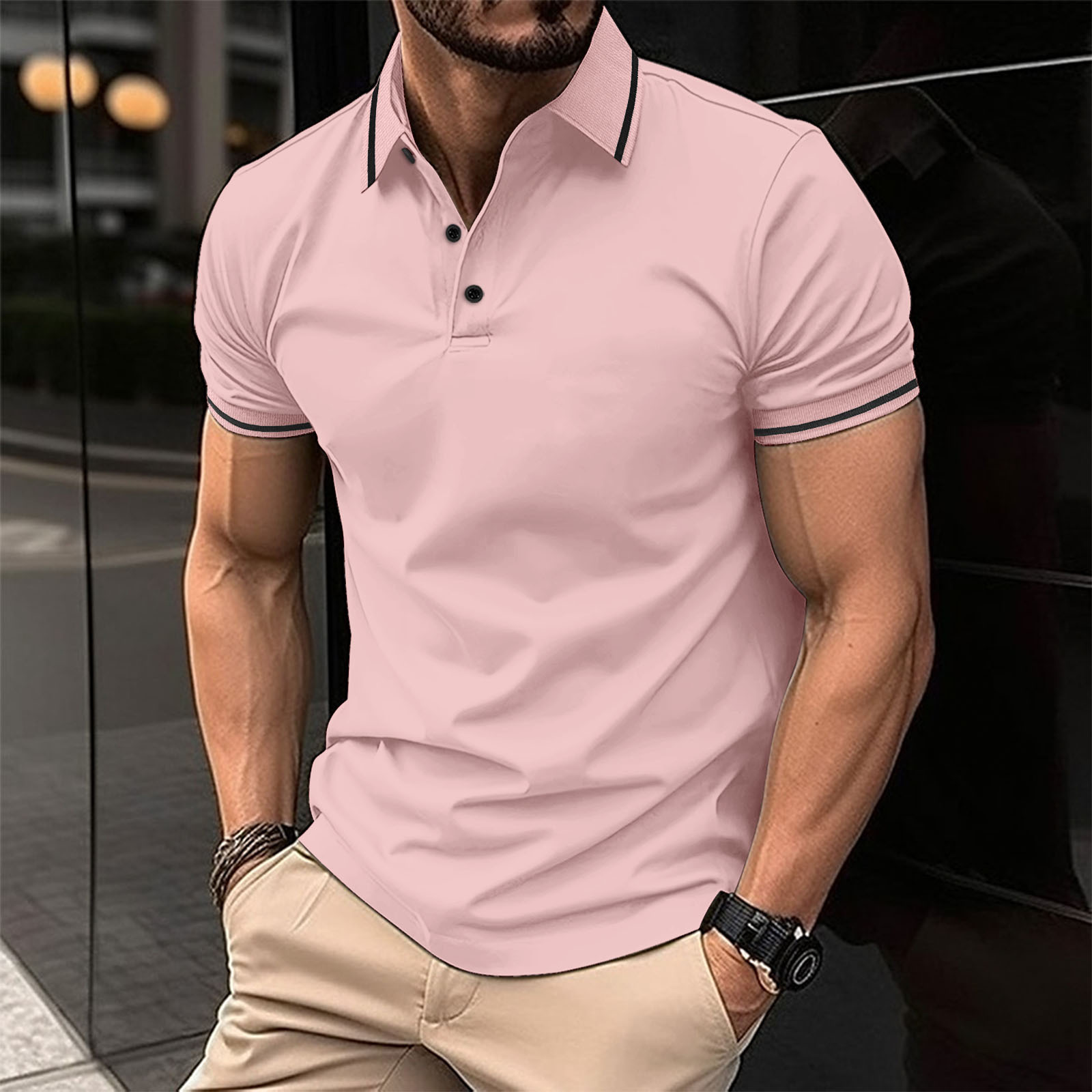 Polos Casual T Men's Shirts Solid Color Business Standing Collar Fashion Top And Autumn Short Sleeves Shirts op