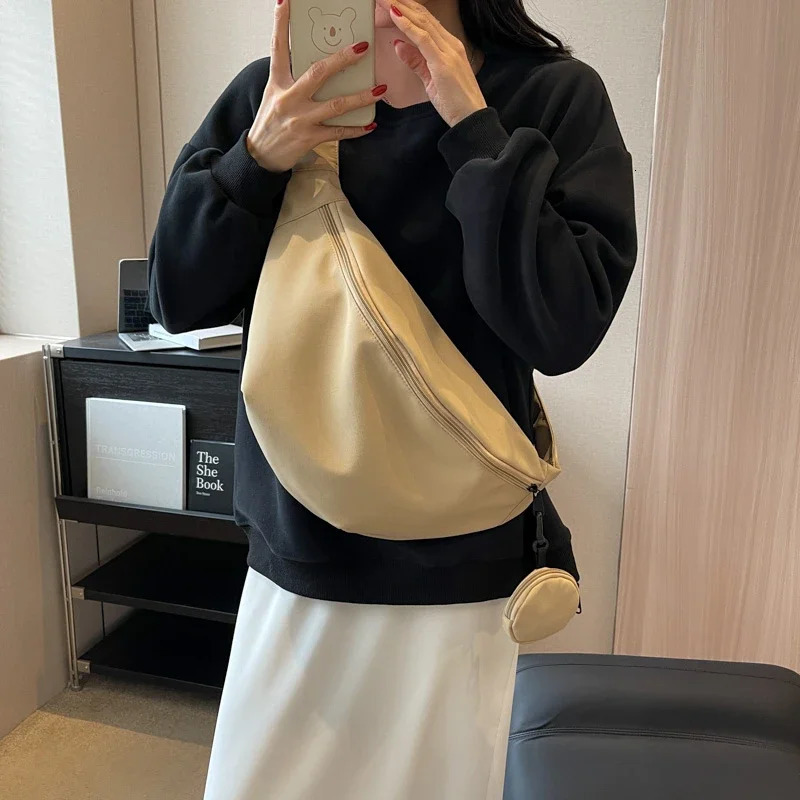 Nylon zipper product waist bag solid color neutral style casual cross body bag soft simple fashion chest bag 241008