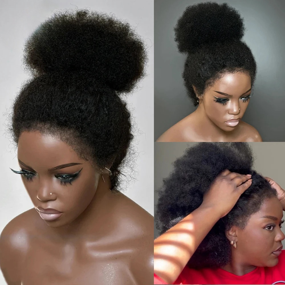Mongolian Hair Kinky Curly edge Wigs Short Bob 13x4 Lace Front Wig 180% Frontal Human Hair Wig PrePlucked Baby Hair Lace Closure Afro Curly Wig