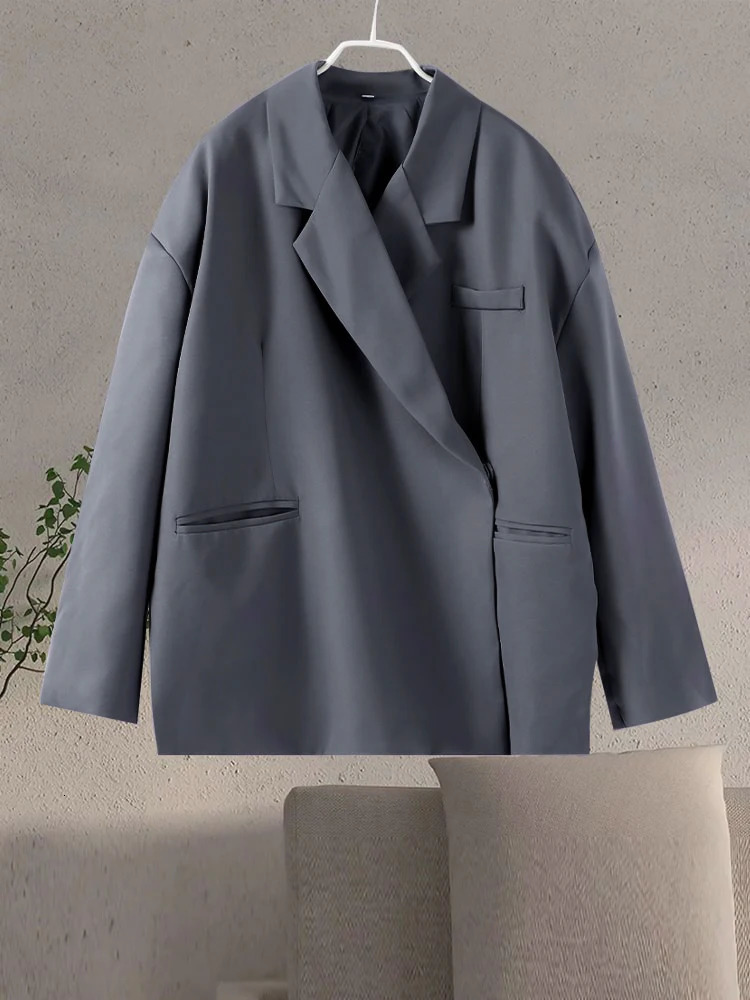 Loose solid oversized Coats womens street collar long sleeved pocket button womens jacket autumn womens elegant jacket 240930