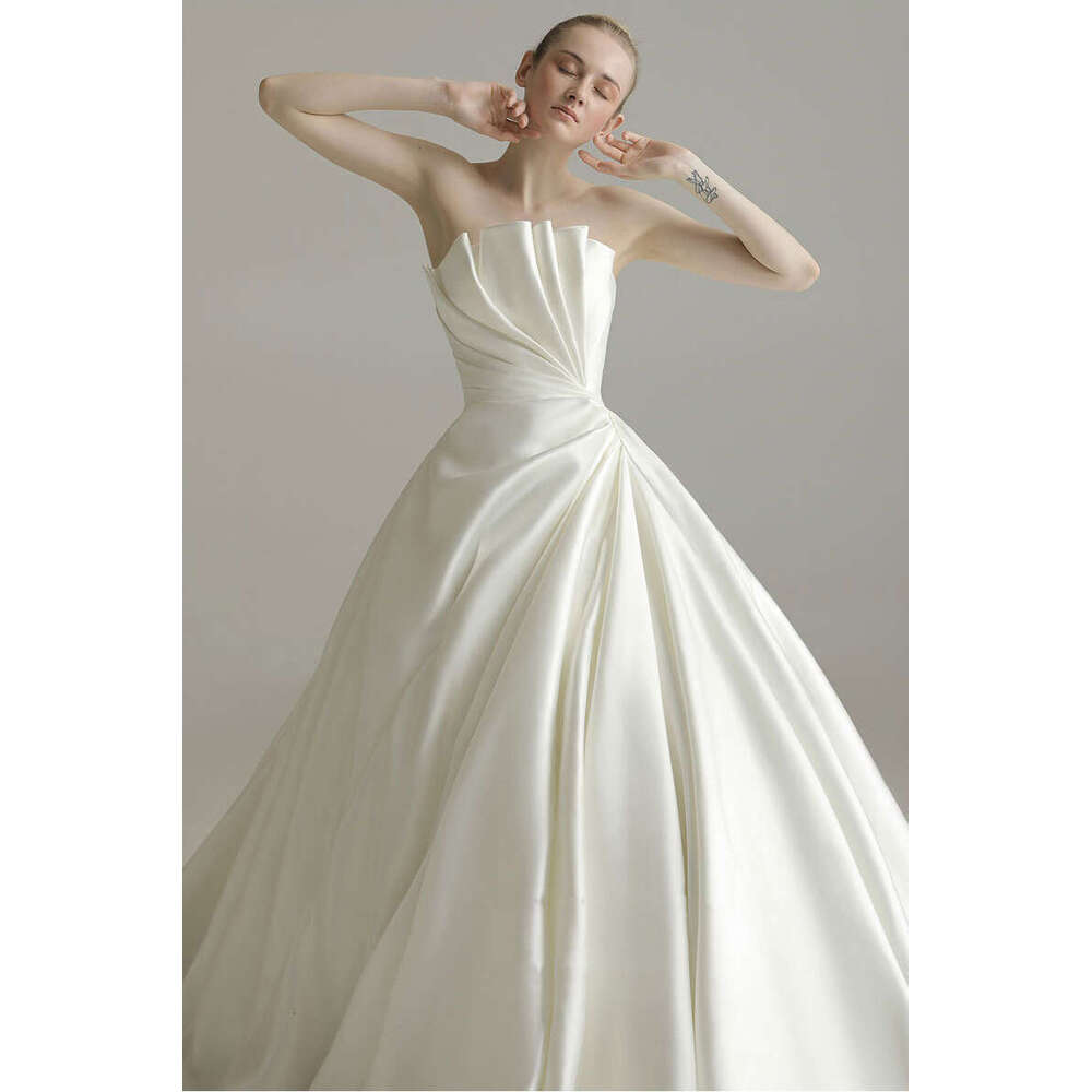 Pleat Satin Wedding Dresses A and Woman's Sexy Strapless Sleeveless For Bride Ball Gowns Elegant Party Vestidos De Noche