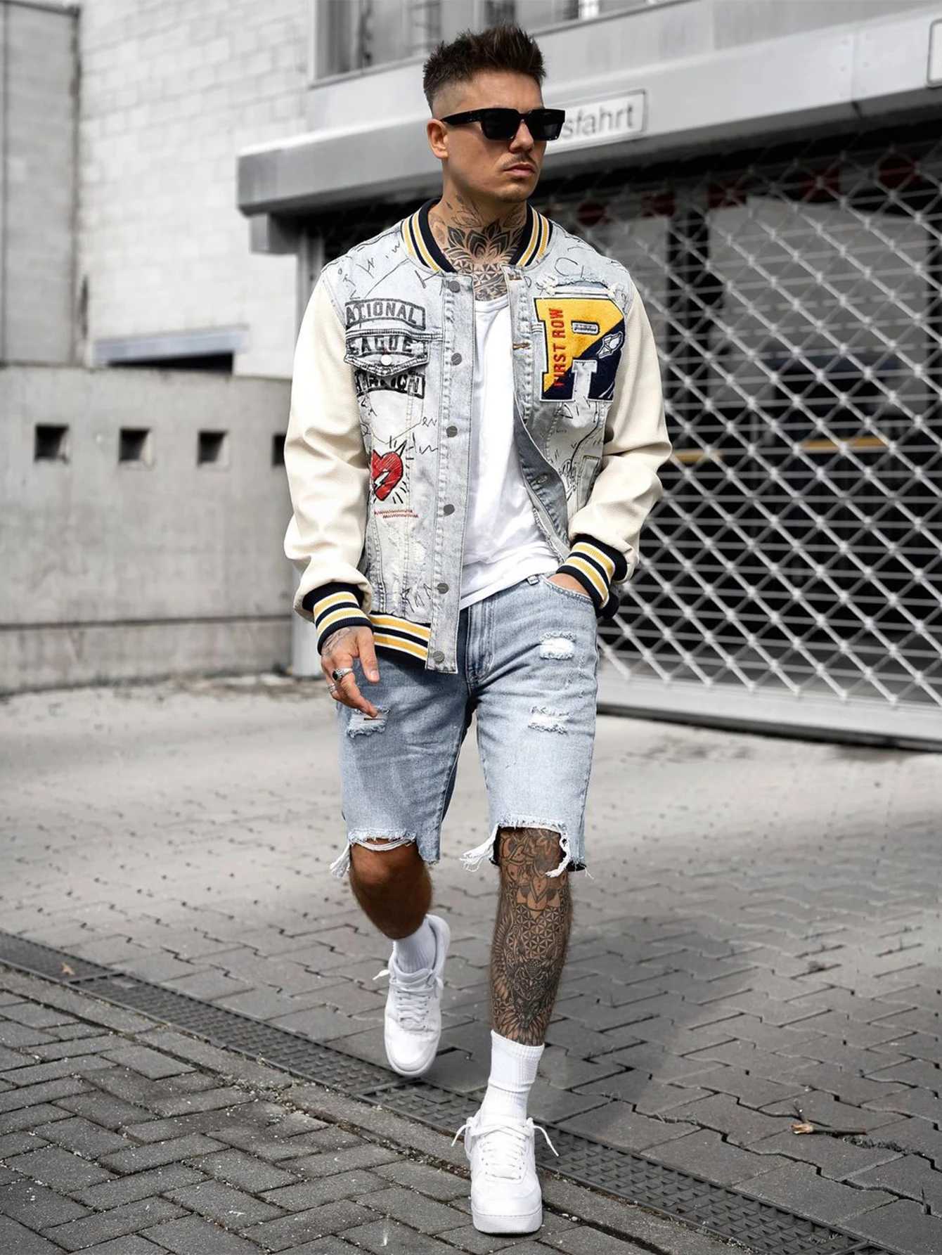 Mens Summer Casual Personality Irregular Foot Denim Shorts Wool Ripped Vintage Street Fifth Jeans W241228