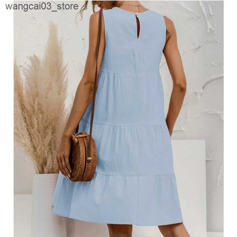 Maternity Dresses Summer Women Vest Dress Cotton O-Neck Sleeveless Solid Midi Tank Dresses Stitching Large Swing Casual Loose Sundress Vestidos L24091