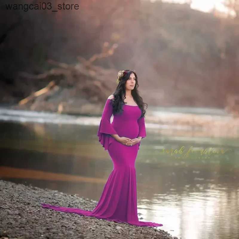 Maternity Dresses Maternity Puff Sleeve Gown Off Shoulder Long Pregnancy Photography Photo Shoot Elegant Women Baby Shower Mermaid Dresses L240910