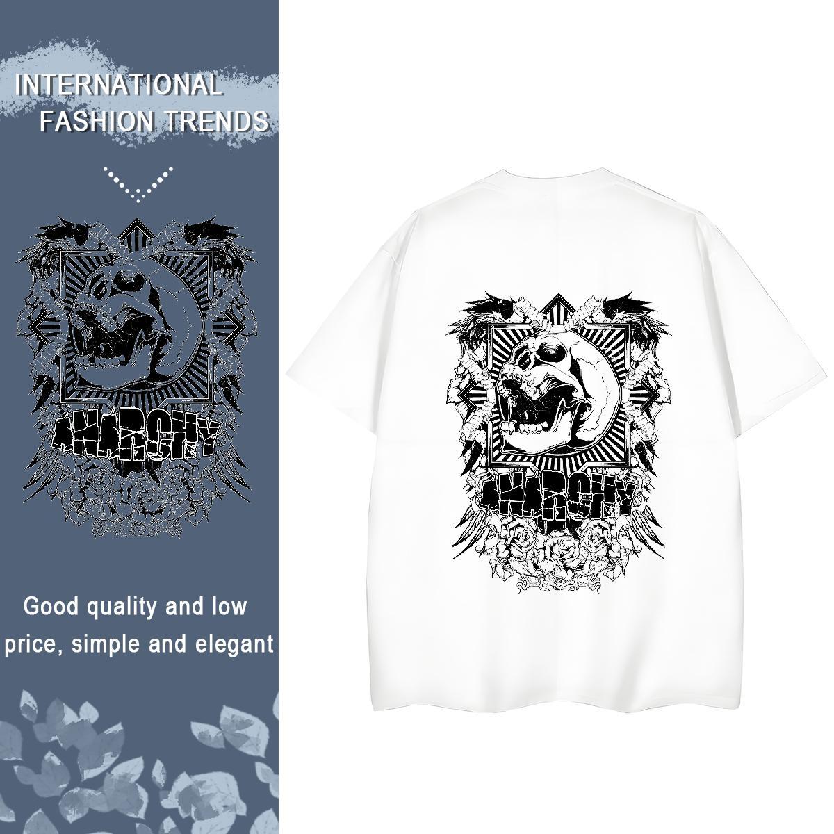 2024 Casual Woman T Shirts 100% Cotton 230g Breathable Crew Neck Casual Beach skull Tshirt for Man Woman Loose fit Plus Size Custom Tees Shirts