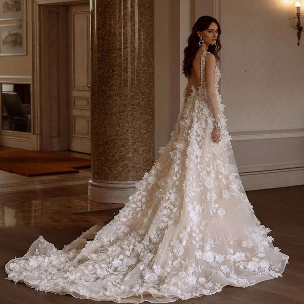Sexy A-e Wedding Dress 2024 Deep V Neck With Detachable Sleeves Bridal Gown Custom Made High Quality Princess Bride Dresses