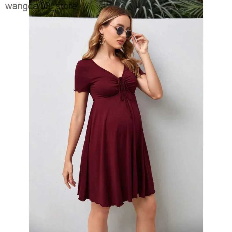 Maternity Dresses Maternity Dresses Summer Pure Colour V-neck Women Dress Loose Plus Size Pregnant Skirts Casual Clothing 2024 New Hot L240910 L240910